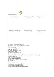 English worksheet: telephone sentences