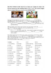 English Worksheet: MULTIPLE CHOICE CLOZE TO PRACTISE GRAMMAR (PAST TENSES)