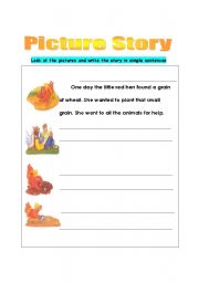 English Worksheet: Picture Story- The Little Red Hen