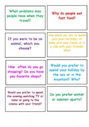 English Worksheet: SPEAKING CARDS - The most common topics