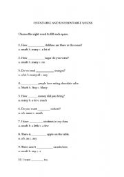 English worksheet: Countable and Uncountable Nouns