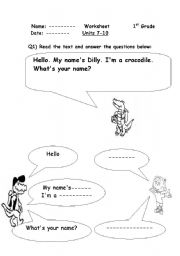 English worksheet: very simple reading text for biggeners