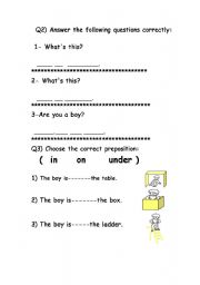 English worksheet: prepositions- questions-plural (s)