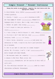 English Worksheet: SIMPLE PRESENT-PESENT CONTINUOUS