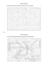 English worksheet: Health Problems Wordsearch