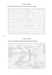 English Worksheet: Health Problems Wordsearch