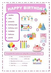 English Worksheet: Happy birthday