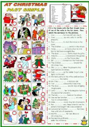 English Worksheet: AT CHRISTMAS - PAST SIMPLE (KEY+B&W VERSION INCLUDED)