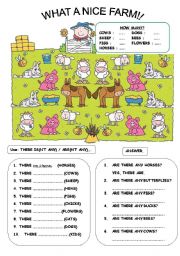 English Worksheet: THERE IS / ARE + Animals (B&W version included!)