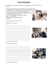 English Worksheet: dialogues using pictures (writing practice)