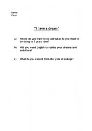 English Worksheet: I have a dream