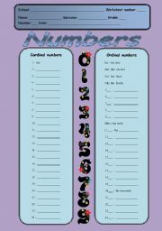 English Worksheet: Cardinal and ordinal numbers