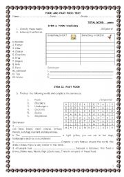 English Worksheet: FOOD AND FAST FOOD