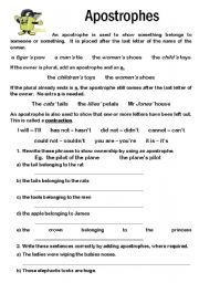 English Worksheet: Apostrophes