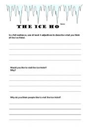 English worksheet: The Ice Hotel questions (preview looks different than download)