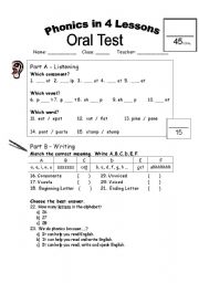 English Worksheet: Phonics Test (After my Phonics in 4 Lessons WS.)