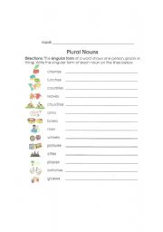 English worksheet: Singular form of plural nouns