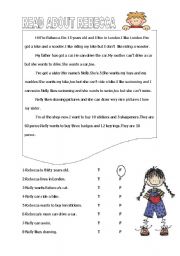 English Worksheet: truefalsereading