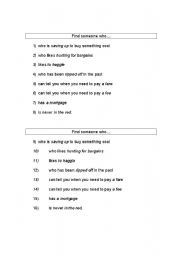 English worksheet: Money - Find someone who