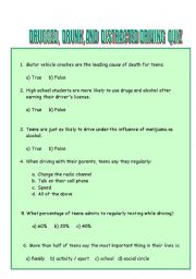 English Worksheet: DRUGGED, DRUNK AND DISTRACTED QUIZ