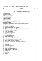 English Worksheet: Classroom Language