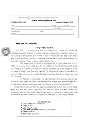English Worksheet: Reading comprehension test(daily routine)