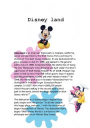 English worksheet: disney land reading 