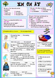 English Worksheet: in/on/at prepositions of time