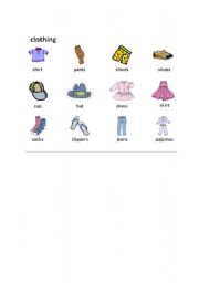 English worksheet: Clothing touch chart