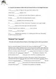 English worksheet: present perfect or past continuous?