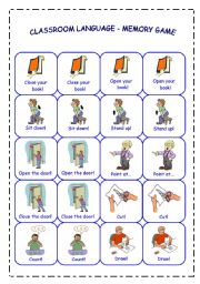 English Worksheet: CLASSROOM LANGUAGE - MEMORY GAME - PART 1