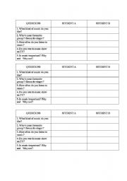 English Worksheet: speaking activity about music