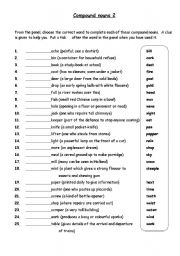 English Worksheet: compound nouns