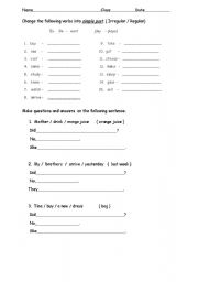 English worksheet: past simple