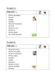 English worksheet: Can / Cant ( Pair works)