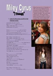 English Worksheet: Reading & listening witm Miley Cyrus