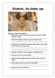 English Worksheet: Elizabeth, the golden age