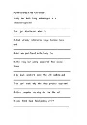 English Worksheet: Put the words in the correct order