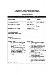 English worksheet: lesson plan