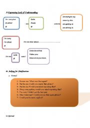 English Worksheet: Expressing lack of Understanding andasking for clarification