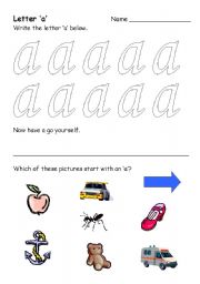 English worksheet: Letter a Sheet