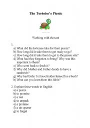 English Worksheet: The Tortoises picnic