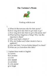 English worksheet: The Tortoises picnic