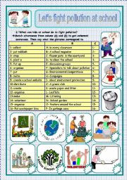 English Worksheet: lets fight pollution at school