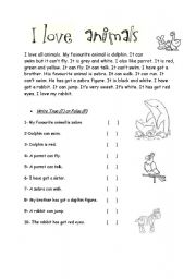 English Worksheet: I love animals