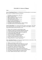 English Worksheet: Review of Phrases