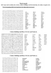 English Worksheet: Word searches: vocabulary from KET list and irregular verbs. Tests (1)