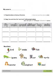 English worksheet: Animal + Verbs worksheet