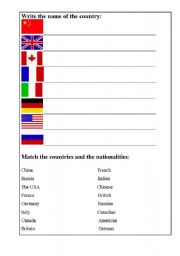 English worksheet: Countries and nationalities