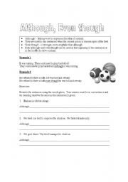 English Worksheet: Although & Even though